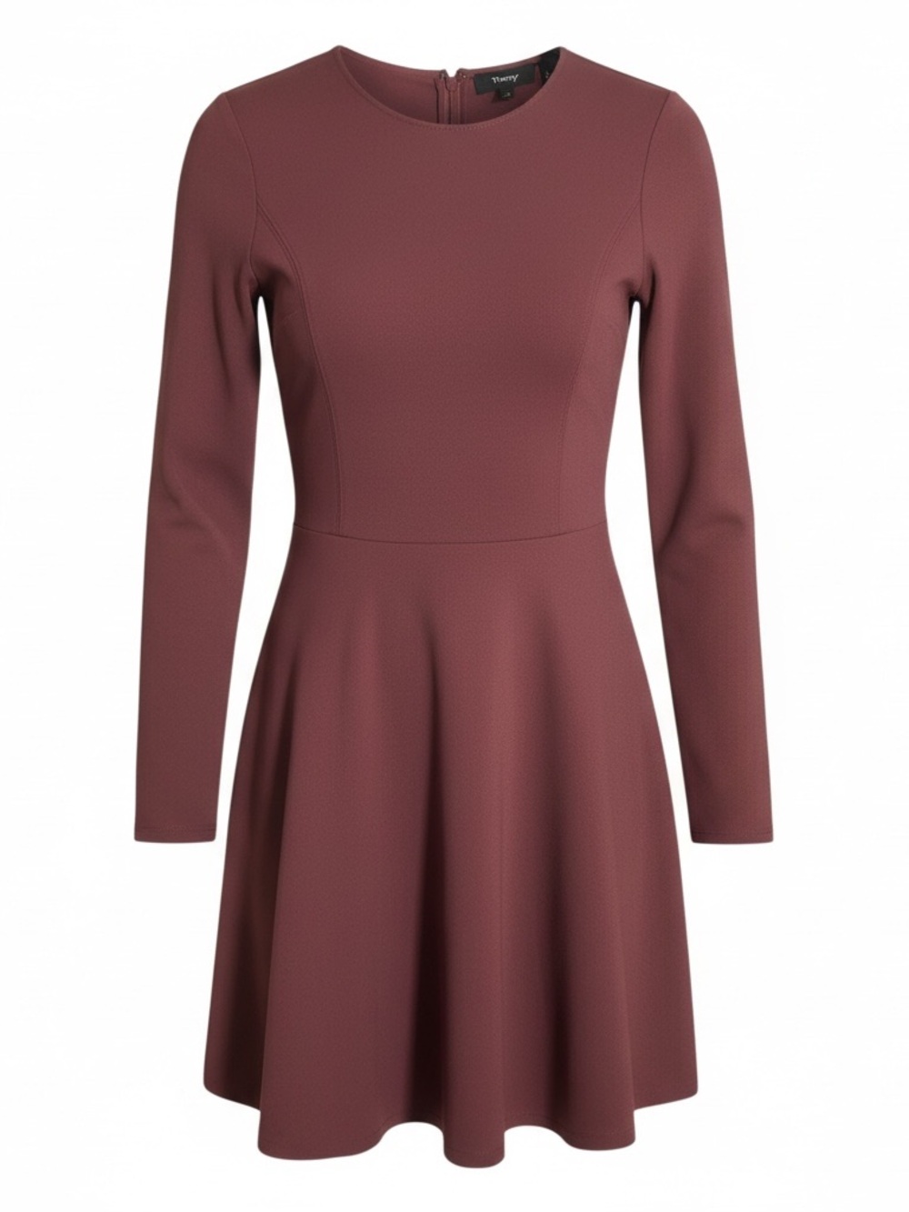 Theory Long-Sleeve Fit-and-Flare Dress in Mauve